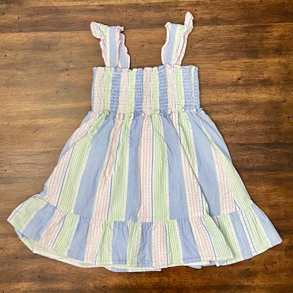 Janie and Jack Striped Smocked Seer Sucker Dress Sz 7 EUC